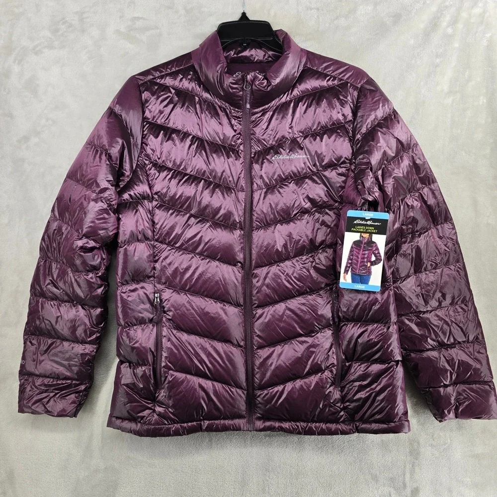 Eddie Bauer Ladies Down Packable Jacket Iridescent Plum 650 Fill Power Large New